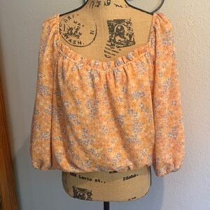 Lush Orange and Blue Floral Blouse